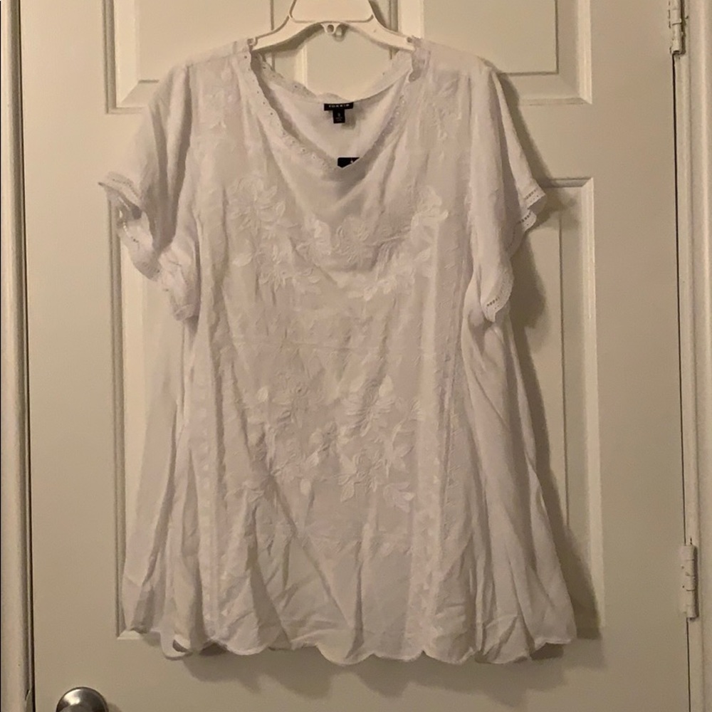 White Embroidered Challis Blouse.